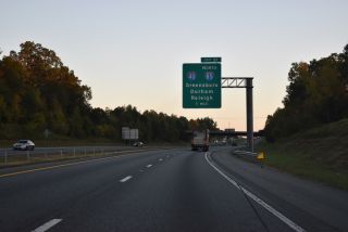 One mile ahead of I-40/85 on I-785/840 south in Greensboro, North Carolina