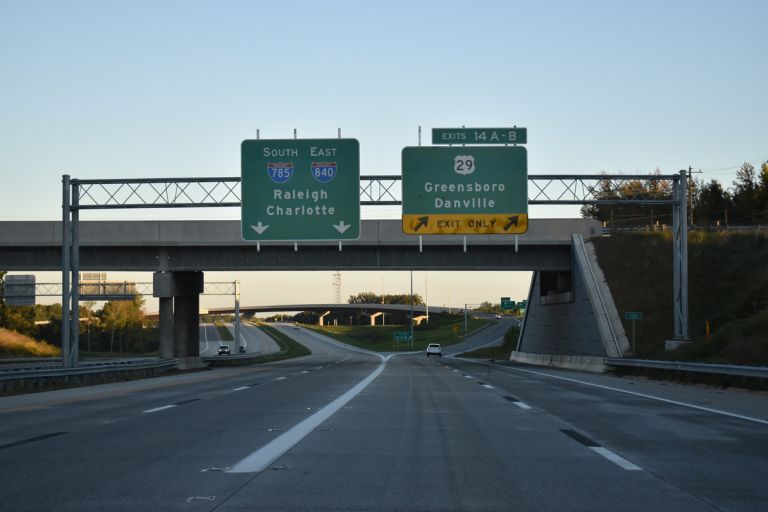 I-840 east at U.S. 29 and Interstate 785 south in Greensboro, North Carolina