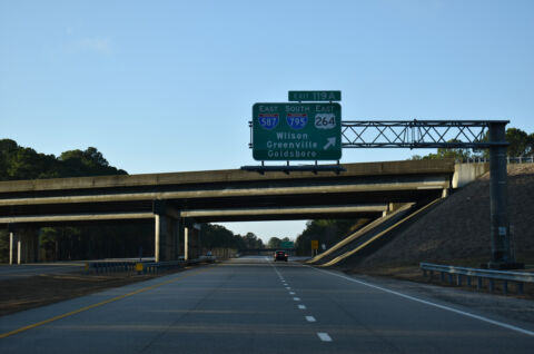 Exit 119 A joins I-95 south with I-587/US 264 east and I-795 south to Wilson, NC