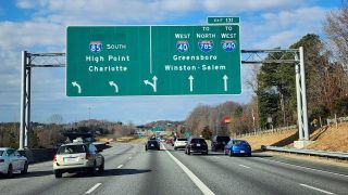 I-85 branches southwest from I-40/840 around Greensboro.