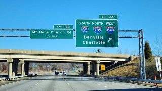 I-40 east at I-785/840 north toward Reidsville and I-85 to south Greensboro, NC.