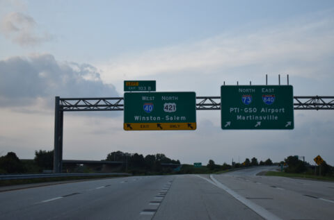 I-73/US 421 north separate at I-40/840 in Greensboro, NC.