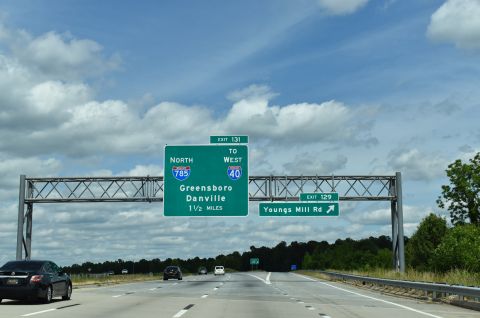 I-85 north at Youngs Mill Rd, 1.5 miles ahead of I-785/840