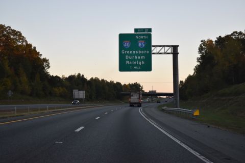 I-785/840 south one mile ahead of I-40/85 in Greensboro, North Carolina