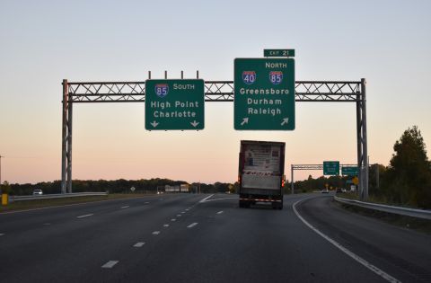 I-785/840 south at I-85 south to High Point and Charlotte, NC