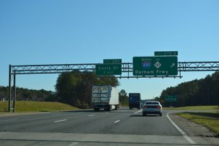 I-40 east at I-885 (Durham Freeway) north through RTP.