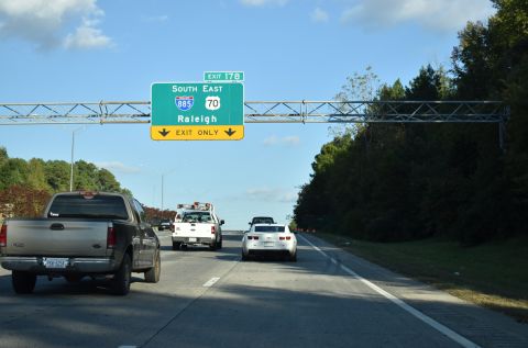 I-85/US 15-70 south at Interstate 885 in Durham, NC.