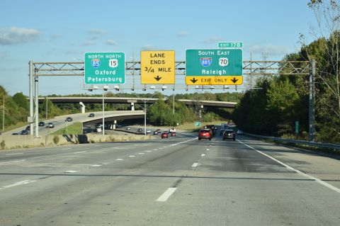 I-85/US 15 split with US 70 east at I-885 south in Durham, NC.