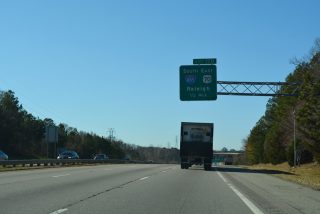 I-85/US 15 south at I-885/US 70 in Durham, North Carolina.