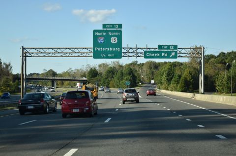 I-885/US 70 north at Cheek Road, 0.75 miles from I-85/US 15.