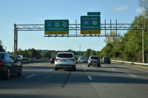 I-885 concludes with two lanes joining I-85 south and one for I-85 north.