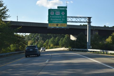 US 70 continues west from I-885 onto I-85/US 15 ahead of Exit 177.