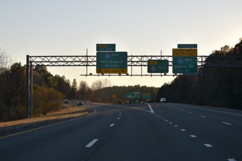 I-885 south at I-40 east to Raleigh, North Carolina.