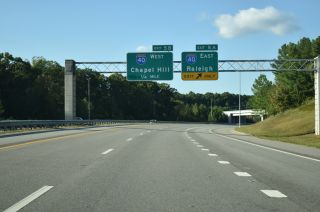 NC 885 (TriEx) north at I-40 east in Research Triangle Park (RTP)